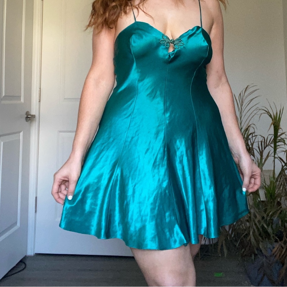 Romance Du Jour California Teal Blue Slip Dress